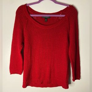 💜Lauren Ralph Lauren Red Knit scoop neck 3/4 Length Sleeve Sweater size large